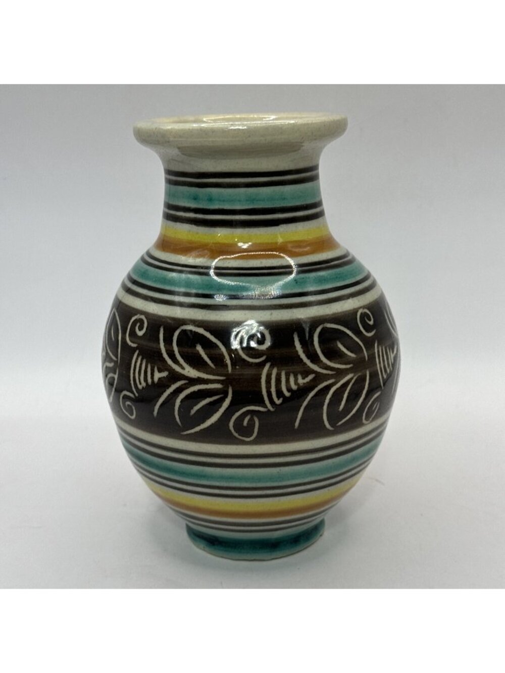 Art Pottery Vase Colorful Bohemian Signed Ceramic Studio Crafted 6” Vintage